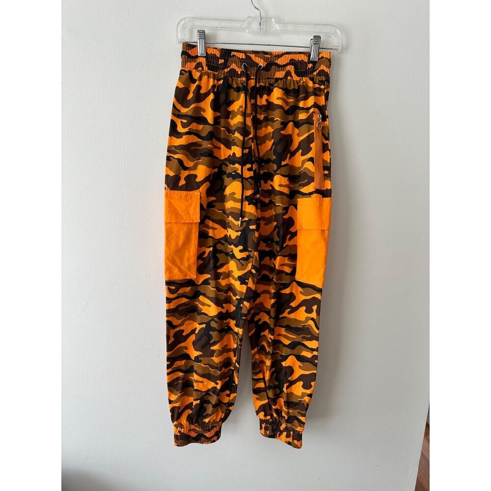 Hera Collections Orange & Brown Camo Cargo Jogger Pants With Pockets - Unisex S